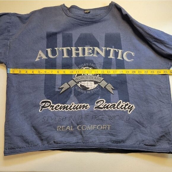 Tompkins Ave 90s Vintage USA Cropped Crewneck Blue One Size OSFA Oversized - Picture 10 of 12